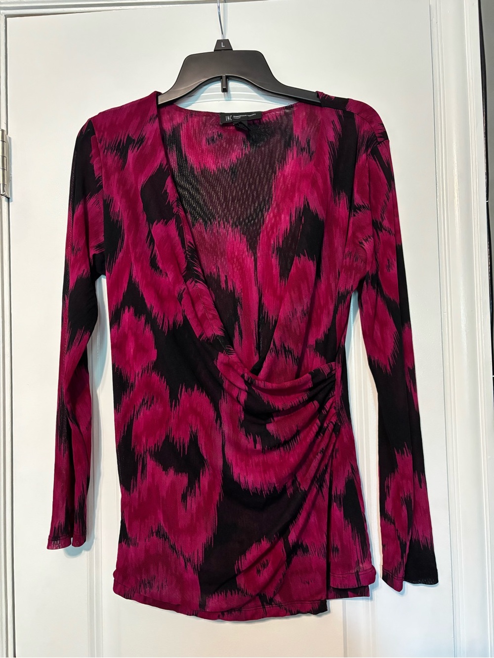 International Concepts Fuchsia & Black Long-Sleeve Wrap Top Size 0X